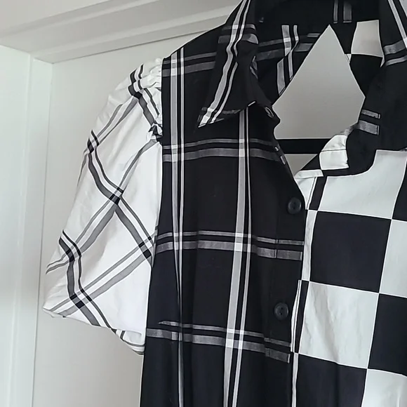 Statement Black & White Checkered & Plaid Dress - Picture 6 of 10